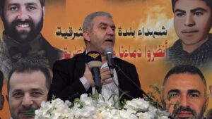 سابق لبنانی وزیر مصطفیٰ بیرم نبطیہ میں شہداء کی یاد میں تقریب سے خطاب کرتے ہوئے